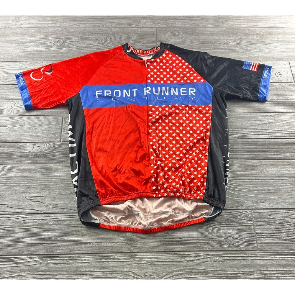 Pactimo Front Runner Century Cycling Jersey Red Blue Black Short Sleeve Mens L